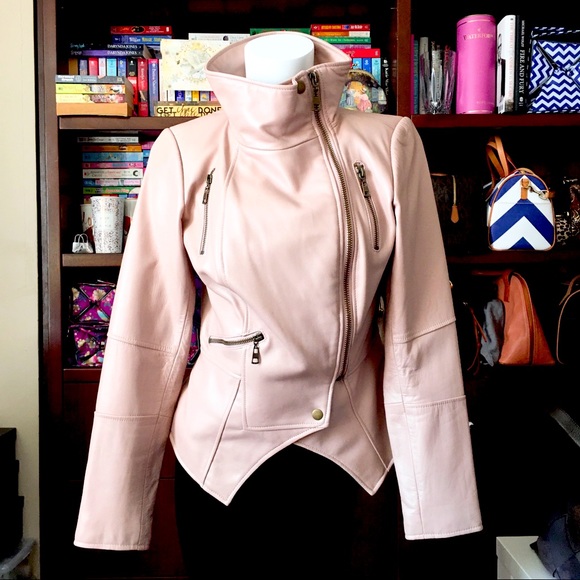 NEW Blush Pink Leather Jacket GILI - Picture 1 of 16